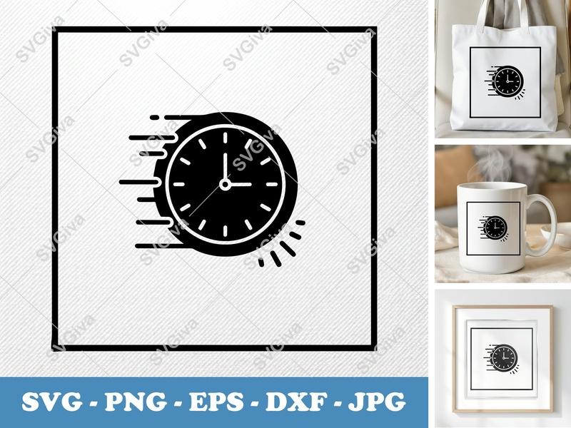 Clock SVG | Modern Time Icon, Fast Speed Clock PNG EPS DXF | Cricut Silhouette Cut File