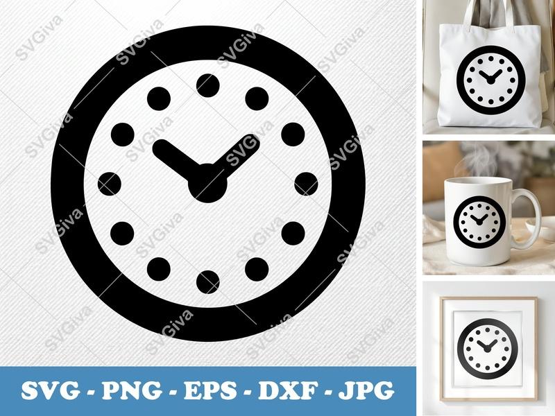 Clock SVG | Modern Time Icon, Minimalist Clock Face, PNG, EPS, DXF for Cricut & Silhouette