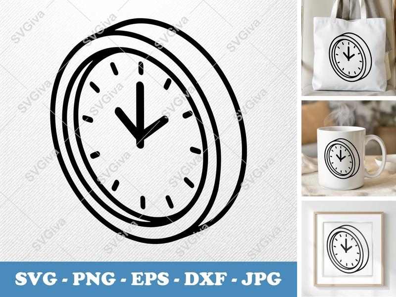 Clock SVG | Modern Time Icon, Minimalist Design | PNG EPS DXF | Cricut Silhouette Cut File