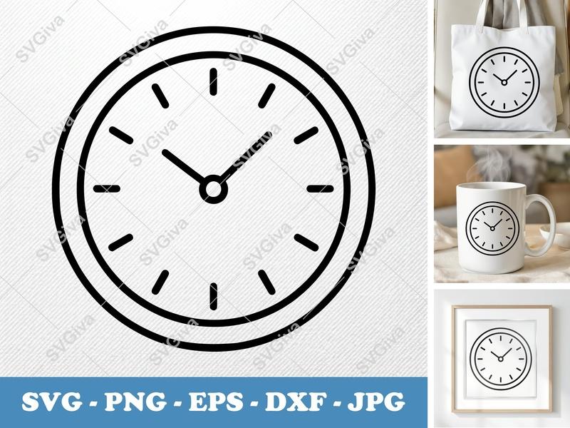 Clock SVG | Modern Time Icon, Minimalist Design | PNG EPS DXF for Cricut, Silhouette | Business Decor Cut File