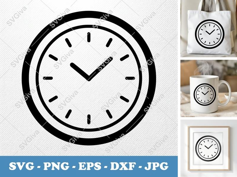 Clock SVG | Modern Time Icon, Minimalist Design | PNG EPS DXF for Cricut, Silhouette, Digital Art