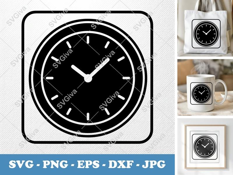Clock SVG | Modern Time Icon, Minimalist Design | PNG EPS DXF for Cricut, Silhouette, Digital Projects