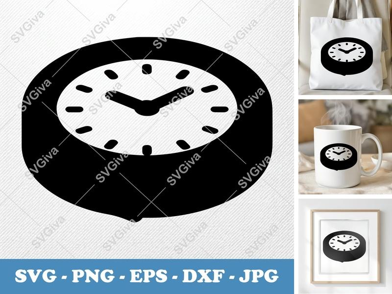 Clock SVG | Modern Time Icon, Minimalist Desk Watch | PNG EPS DXF | Cricut Silhouette Cut File