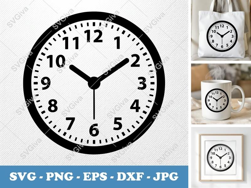 Clock SVG | Modern Time Icon, Minimalist Round Clock Face | PNG EPS DXF for Cricut & Silhouette