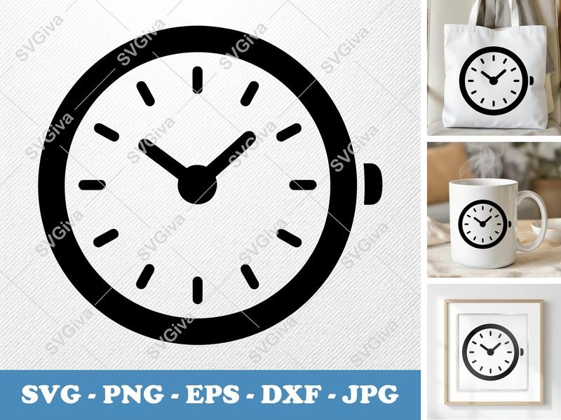 Clock SVG | Modern Time Icon, Minimalist Watch Face | PNG EPS DXF | Cricut Silhouette Cut File