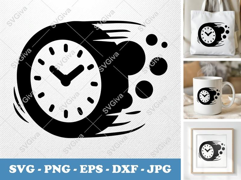 Clock SVG | Modern Time Speed Design PNG EPS DXF | Cricut Silhouette File Instant Download