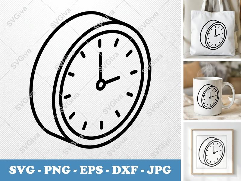 Clock SVG | Modern Timepiece Design | PNG EPS DXF | Cricut Silhouette Cut File