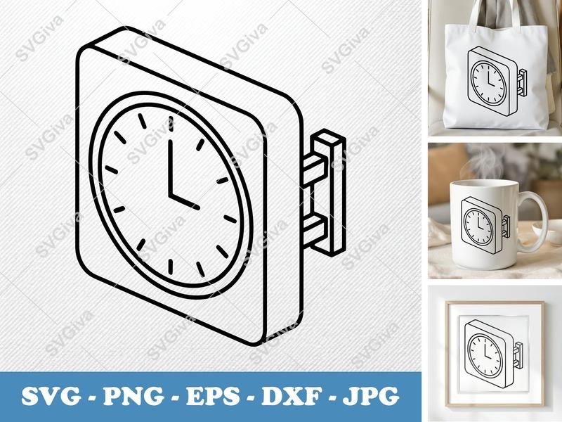 Clock SVG, Wall Mounted Clock Cut File, Modern Timepiece PNG EPS DXF for Cricut, Silhouette, Vector Clipart