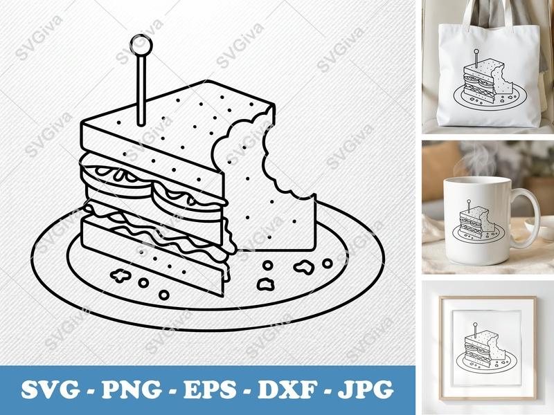 Club Sandwich Partially Eaten SVG | Bold Minimalist Vector | PNG DXF EPS | Cricut Silhouette Kitchen Food