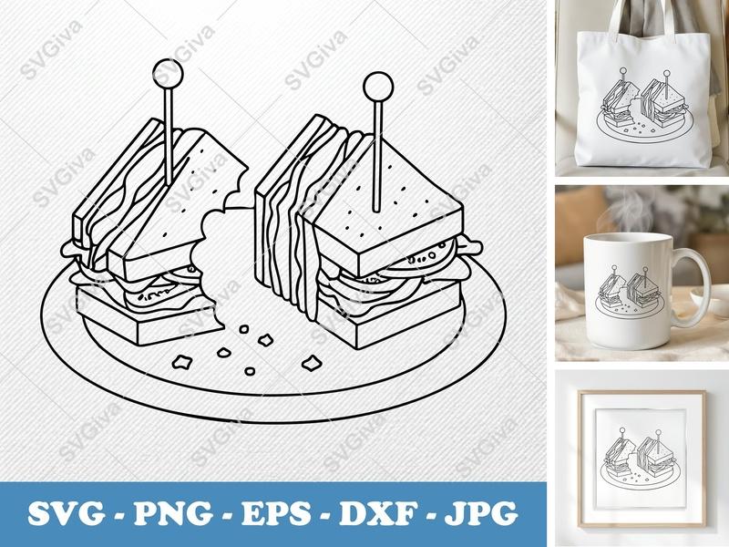Club Sandwich SVG, Modern Clean Cut File for Cricut | PNG EPS DXF, Foodie Clipart, Kitchen Decor