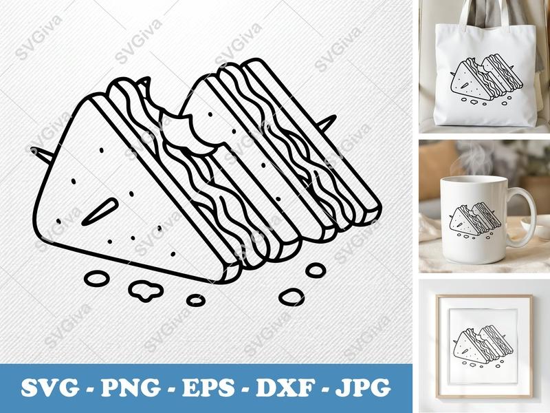 Club Sandwich SVG, Modern Clean Line Art, Food Cut File, PNG EPS DXF for Cricut & Silhouette, Kitchen Decor Clipart