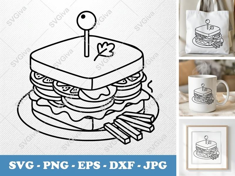Club Sandwich SVG PNG DXF EPS | Food Cut File for Cricut Silhouette | Kitchen Vector Art