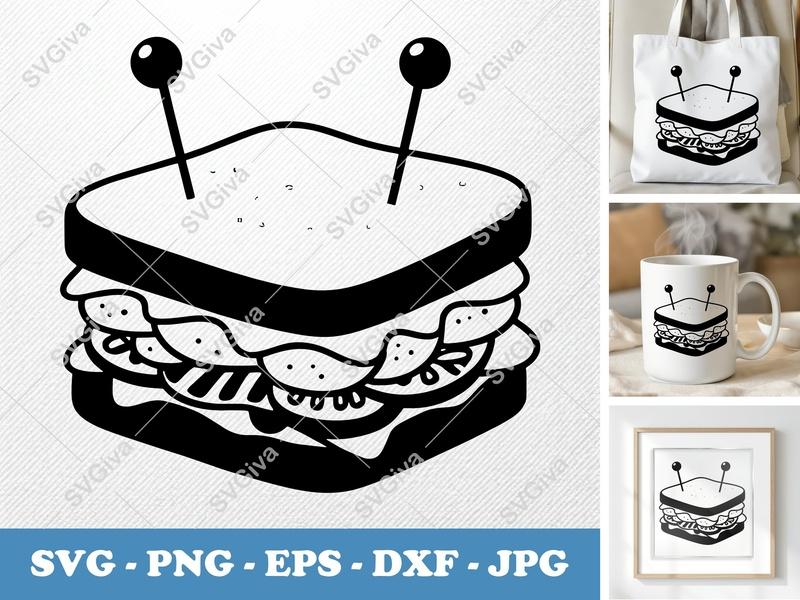 Club Sandwich SVG, Soft Puffy Food Design, Inflated Pillow Soft Forms | PNG DXF EPS | Cricut Silhouette Kitchen Cut File
