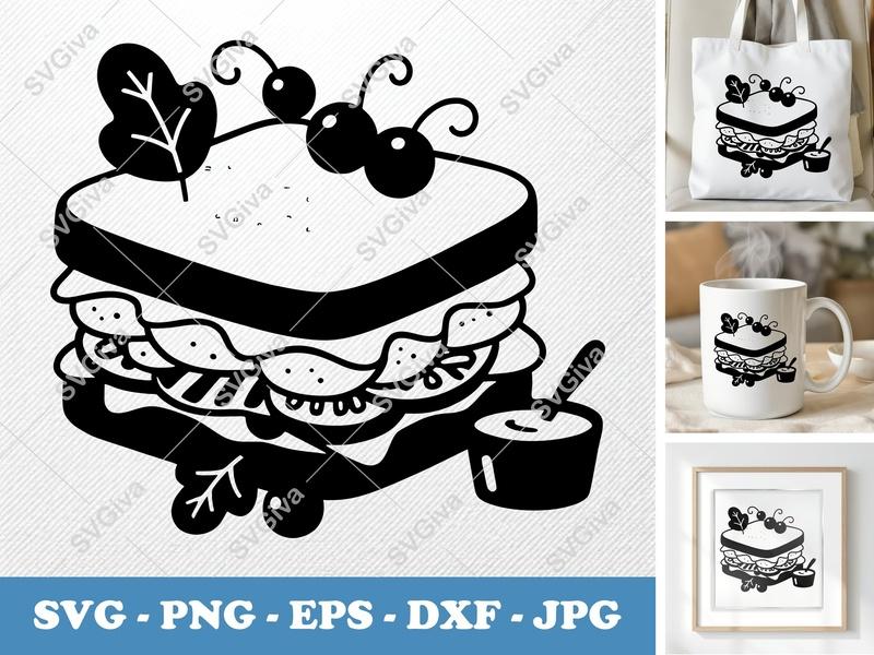 Club Sandwich with Garnish SVG | Puffy Soft Shapes | Inflated Pillow Art | PNG DXF EPS | Cricut Silhouette Cut File