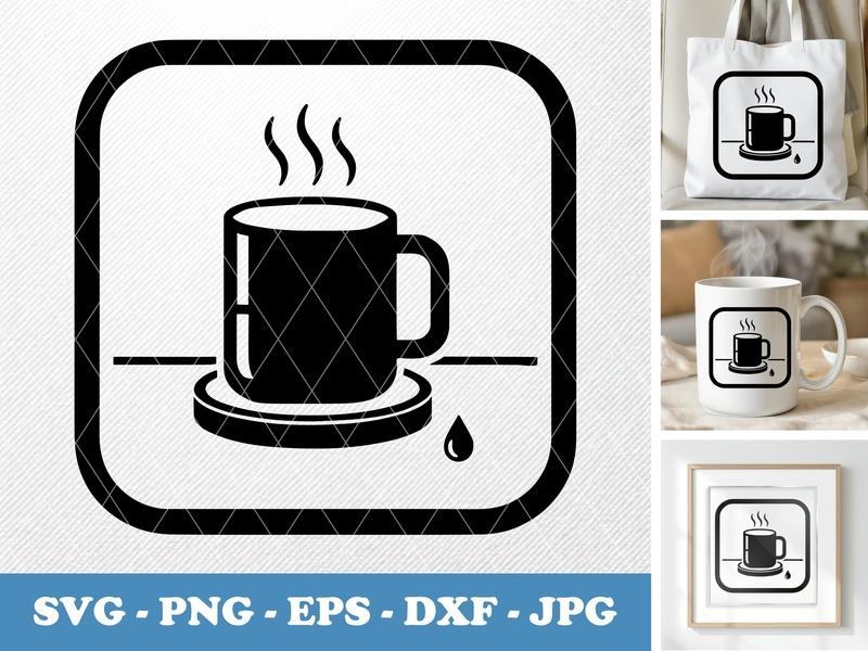 Coaster in active use SVG, Minimalist Coffee Mug Steam Icon | PNG EPS DXF | Cricut Silhouette File