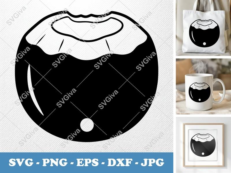 Coconut Partially Eaten SVG | Puffy Soft Forms | PNG DXF EPS | Cricut Silhouette Cut File