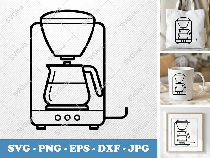 Coffee Maker classic svg icon | Double Outline Kitchen Appliance, Coffee Pot SVG, PNG, EPS, DXF for Cricut, Silhouette