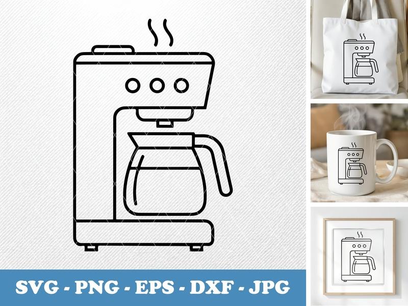 Coffee Maker classic svg icon | Kitchen Appliance Clip Art | Steaming Coffee Pot | SVG PNG EPS DXF for Cricut Silhouette