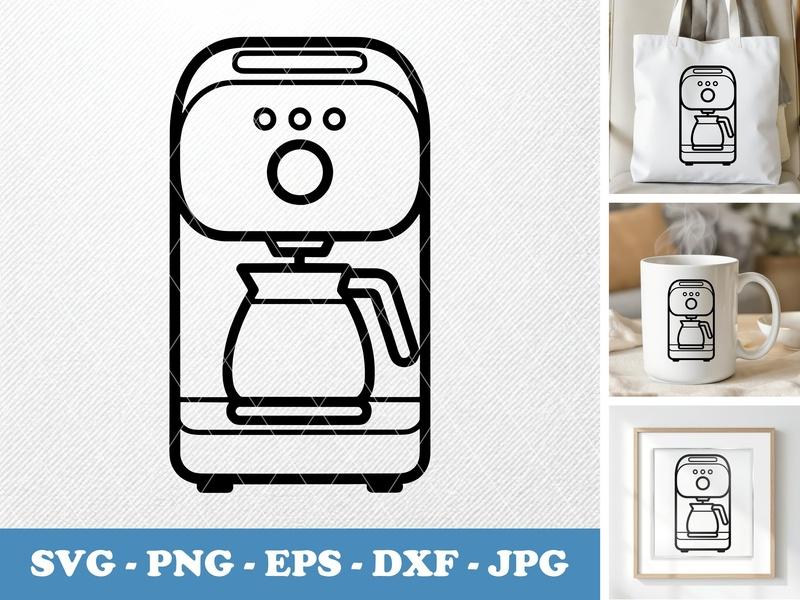 Coffee Maker classic svg icon | Rounded Body, Bean Shapes, Buttons, Carafe | SVG PNG EPS DXF | Cricut Silhouette File