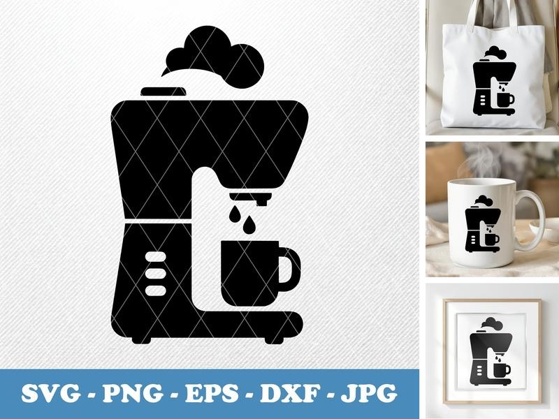 Coffee Maker in active use SVG | Puffy Soft Shapes PNG EPS DXF | Cricut Silhouette Kitchen Office Decor