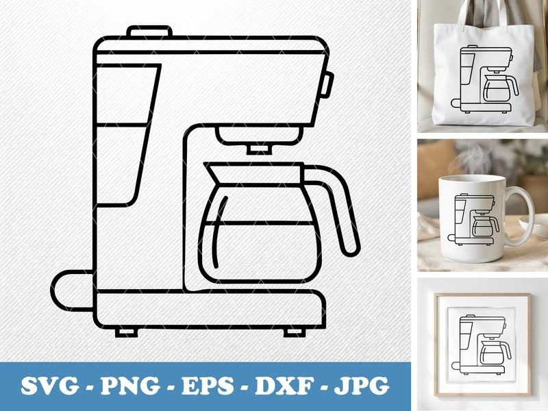 Coffee Maker in side view profile SVG | Kitchen Appliance Clipart, Bold Outline Cut File for Cricut, Silhouette | PNG EPS DXF