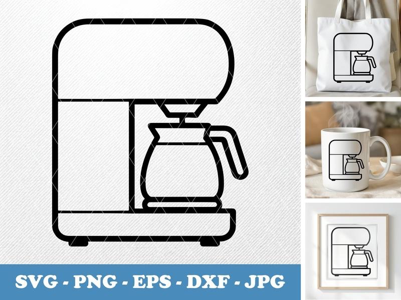 Coffee Maker in side view profile SVG | Rounded Body Coffee Pot | PNG EPS DXF | Cricut Silhouette Cut File Icon