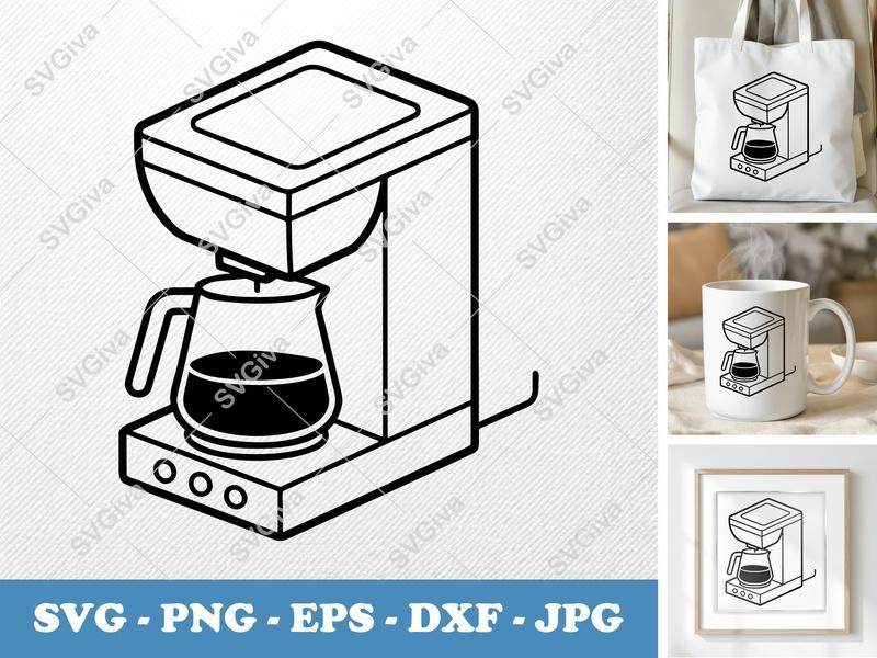 Coffee Maker isometric angle SVG | Double Outline Cut File | PNG EPS DXF for Cricut Silhouette | Kitchen Icon
