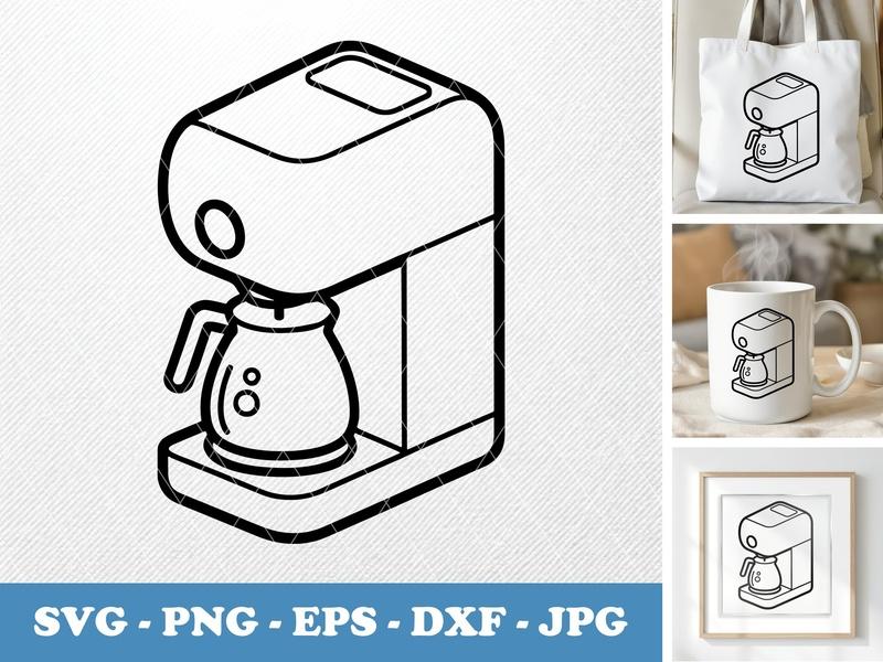 Coffee Maker isometric angle SVG | Rounded Body, Friendly Design, White Circle | PNG EPS DXF for Cricut Silhouette