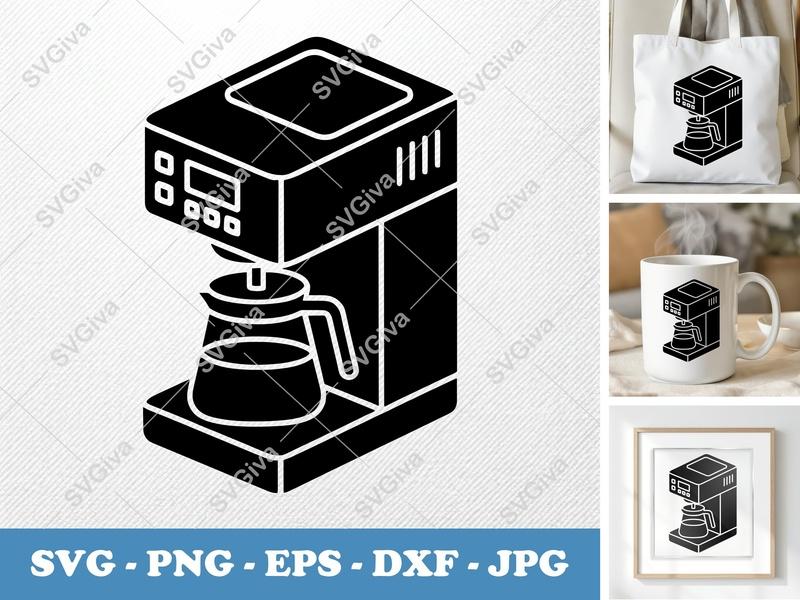 Coffee Maker SVG | Modern Clean Design, Carafe, Buttons | PNG EPS DXF | Cricut Silhouette Cut File