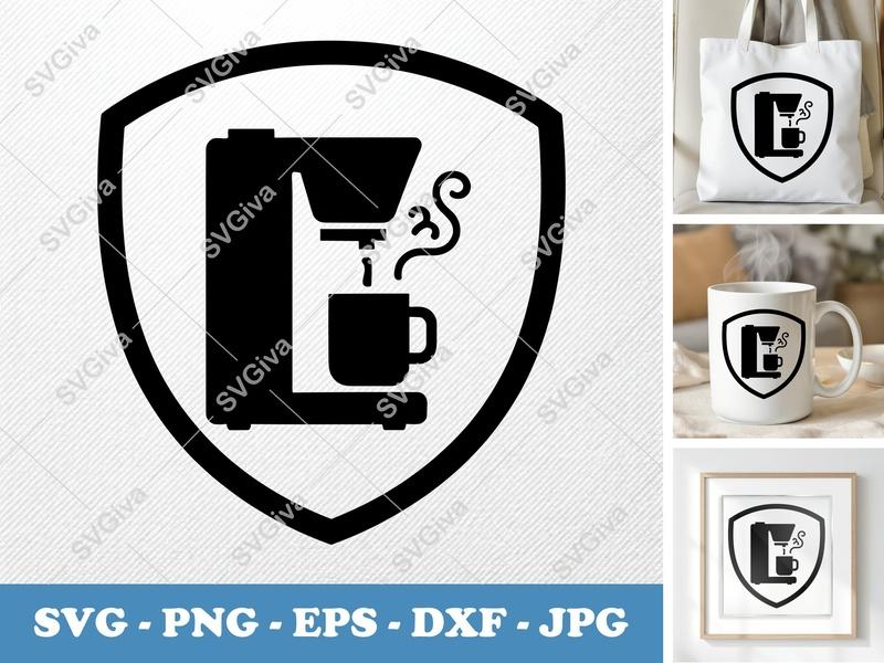 Coffee Maker SVG | Modern Clean Design, Coffee Cup, Steaming | PNG EPS DXF | Cricut Silhouette Cut File