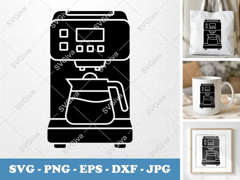 Coffee Maker SVG | Modern Kitchen Appliance Cut File | EPS, DXF, PNG for Cricut & Silhouette | Coffee Pot Design