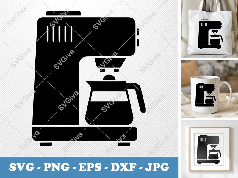 Coffee Maker SVG | Modern Kitchen Appliance Cut File | PNG EPS DXF for Cricut, Silhouette | Cafe Brew Vector Clipart