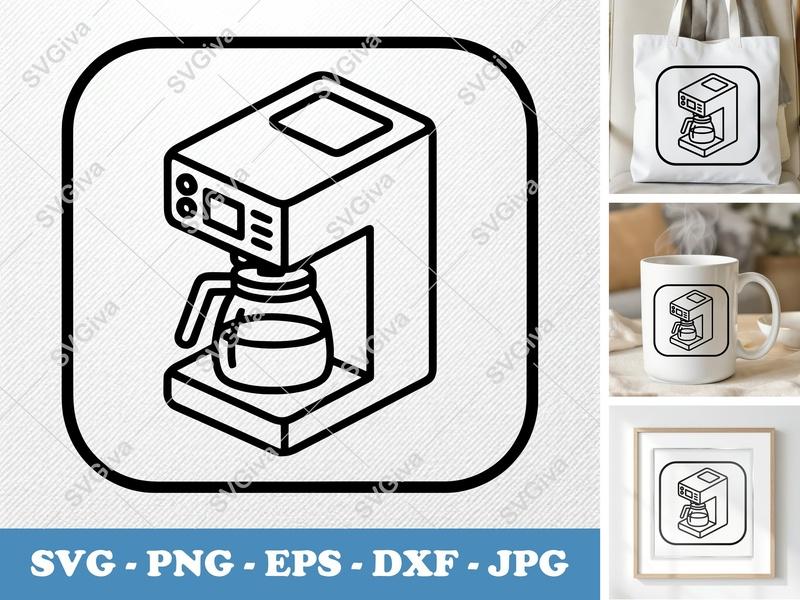 Coffee Maker SVG | Modern Kitchen Appliance PNG EPS DXF for Cricut & Silhouette | Minimalist Hot Drink Machine