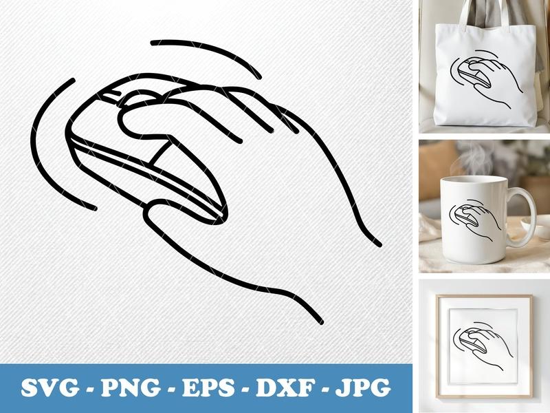 Computer Mouse in active use SVG | Double Outline Hand Clicking Icon PNG DXF EPS | Cricut Silhouette Cut File