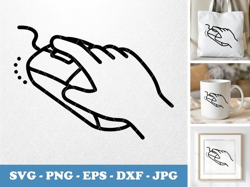 Computer Mouse in active use SVG | Hand on Mouse, Clicking Icon, Computer Peripherals | PNG EPS DXF for Cricut Silhouette