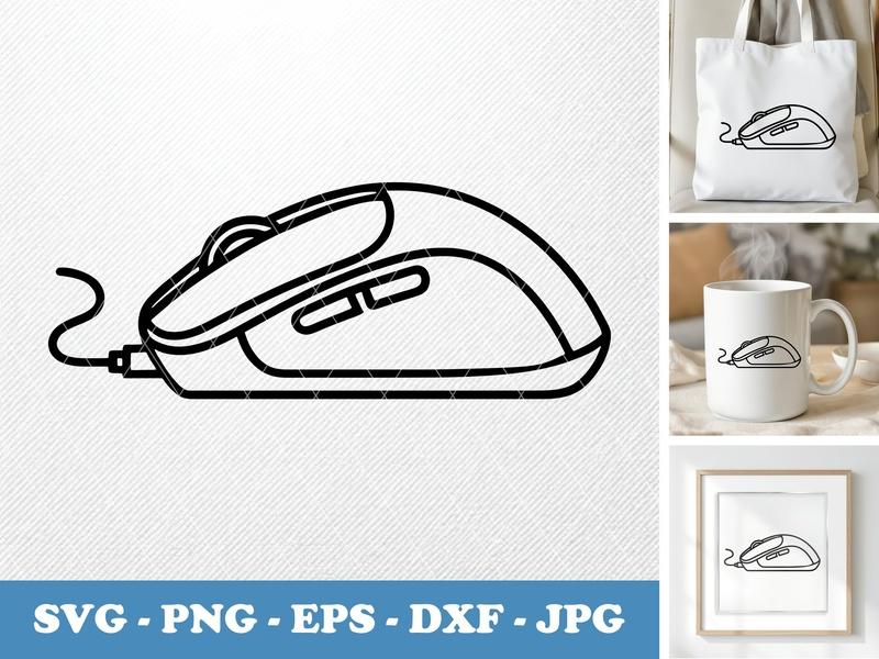 Computer Mouse in side view profile SVG | Double Outline, Clean Lines, Wired | PNG EPS DXF | Cricut Silhouette Cut File