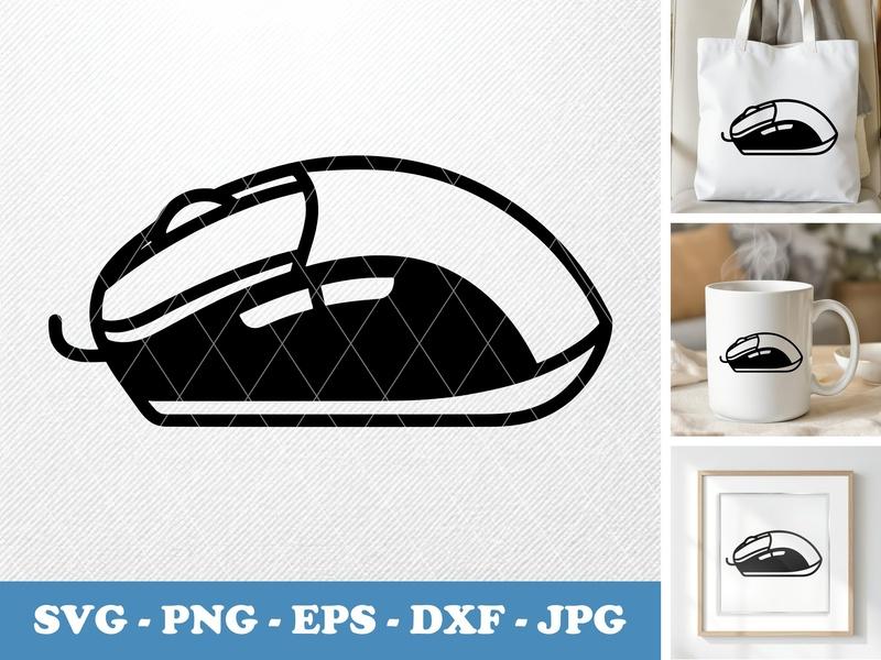 Computer Mouse in side view profile SVG | Minimal Line Art Icon, Wired Mouse Clipart, PNG EPS DXF for Cricut Silhouette