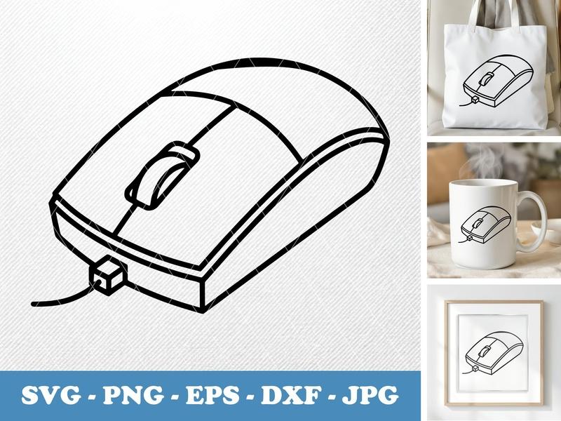 Computer Mouse isometric angle SVG | Double Outline Computer Peripheral Cut File | PNG EPS DXF for Cricut & Silhouette
