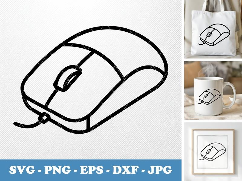 Computer Mouse isometric angle SVG, Minimal Outline Vector, Tech Icon PNG EPS DXF for Cricut & Silhouette, Digital Download
