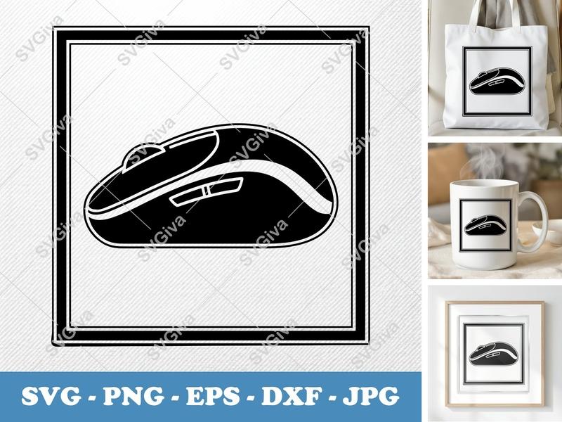 Computer Mouse SVG Clipart, Modern Design, Black & White Outline | PNG EPS DXF Files for Cricut & Silhouette