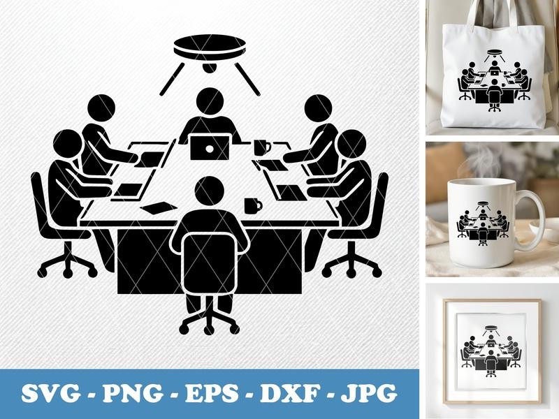 Conference Table in active use SVG | Meeting Room Icon, Business Team, Office Clipart | PNG EPS DXF for Cricut Silhouette