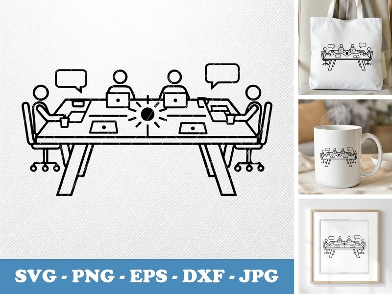 Conference Table in active use SVG | Meeting Room Icon, Teamwork, Workplace PNG DXF EPS for Cricut Silhouette