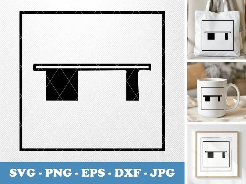 Conference Table in side view profile SVG | Minimalist Desk Icon, Bold Frame | PNG EPS DXF for Cricut Silhouette