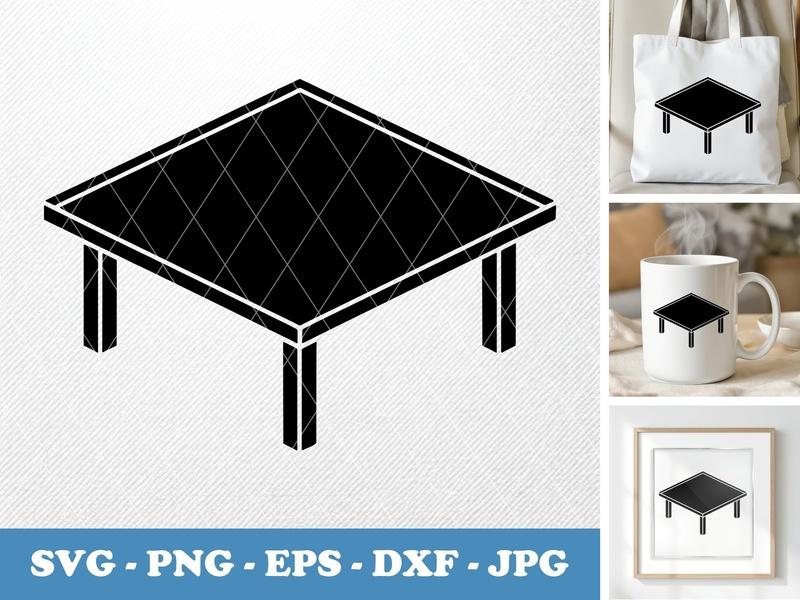 Conference Table isometric angle SVG, Black Solid Fill, White Contour Line | PNG EPS DXF | Cricut Silhouette Cut File