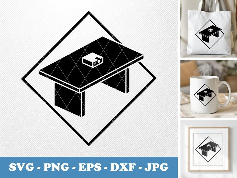 Conference Table isometric angle SVG, Minimal Projector Icon, Bold Frame | PNG EPS DXF for Cricut, Silhouette, Workspace Decor