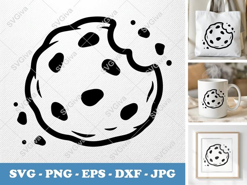 Cookie Partially Eaten SVG PNG DXF EPS | Chocolate Chip Cookie Cut File Cricut Silhouette Food