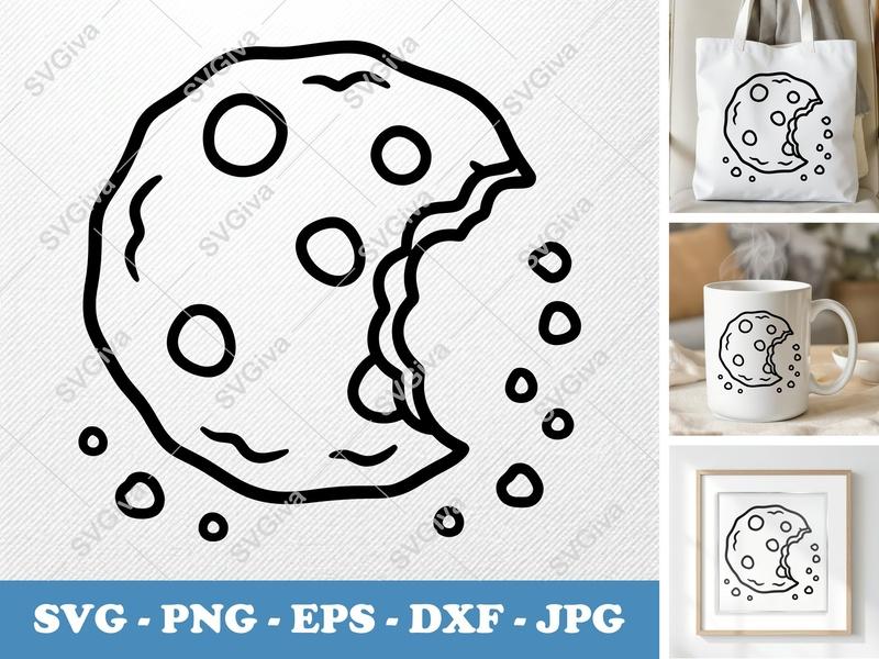 Cookie SVG, Bitten Cookie, Chocolate Chip Cookie, Broken Cookie, Crumbs | PNG EPS DXF for Cricut, Silhouette, Baking Clipart
