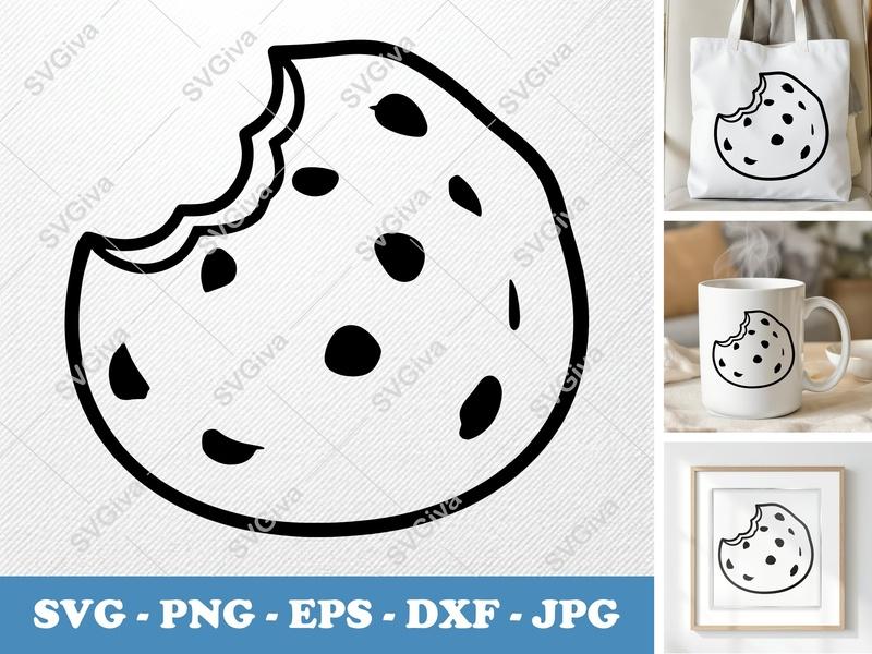 Cookie SVG, Bitten Cookie, Chocolate Chip Cookie SVG | PNG EPS DXF | Cricut Silhouette Cut File