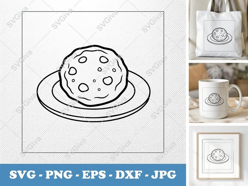 Cookie SVG | Plated Dessert Outline, Modern Treat PNG EPS DXF | Cricut & Silhouette Cut File