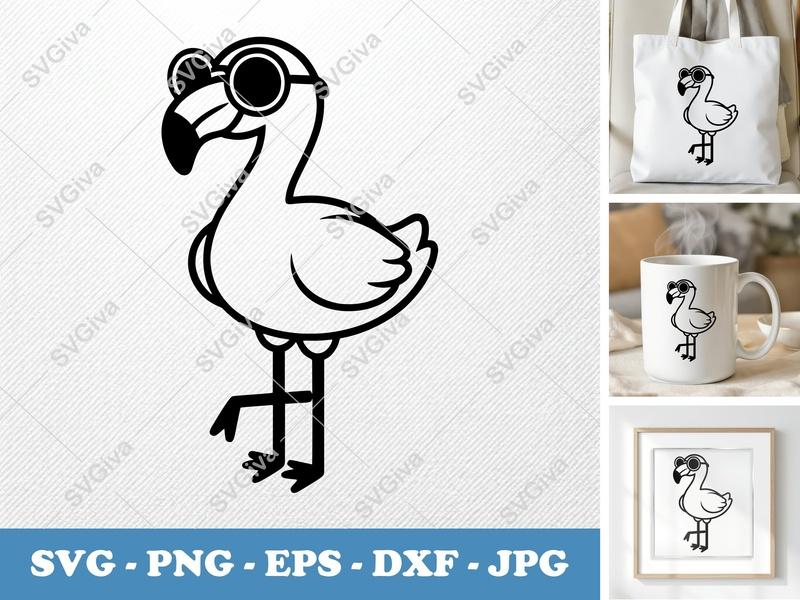 Cool Flamingo with Shades | Tropical Bird SVG, PNG, DXF, EPS for Cricut & Silhouette Crafts